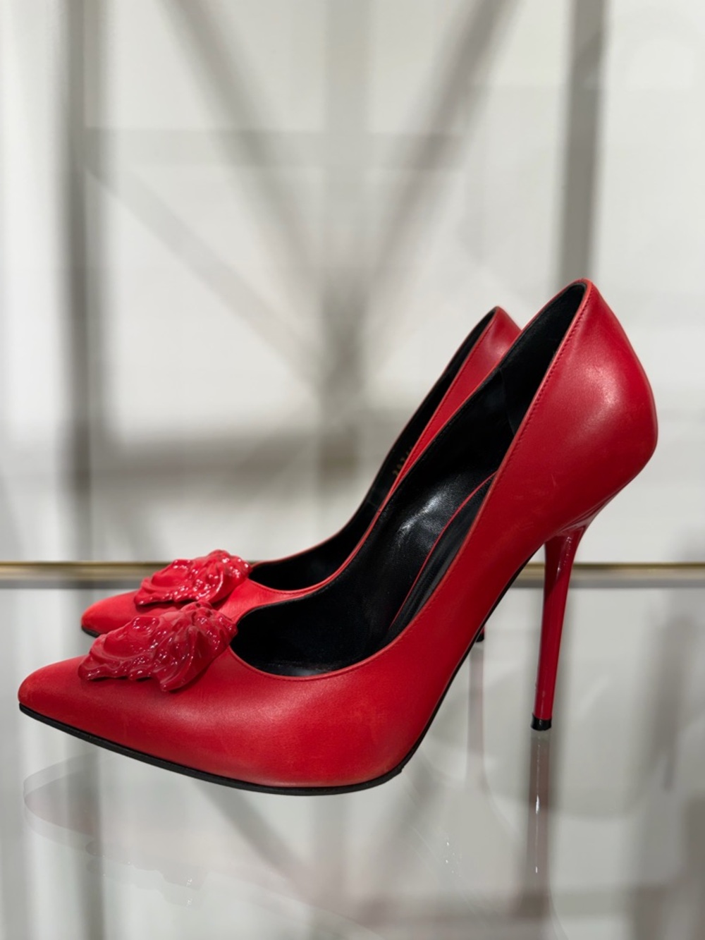 Versace Red Pointed Toe High Heels with Medusa - Picture 14 of 16
